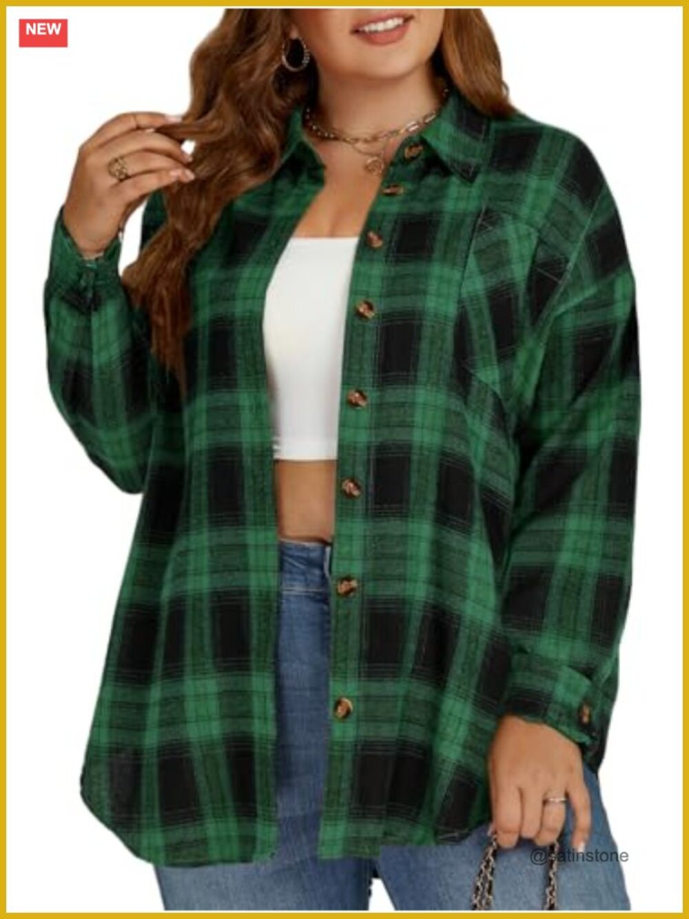 Plus Size Women's Flannel Plaid Button Down Shirt Long Sleeve Collared Blouse